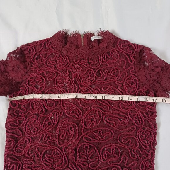 Zara Trafaluc Womens Lace Top Blouse Dark Red Cropped See Through Sheer Size S - Picture 5 of 6
